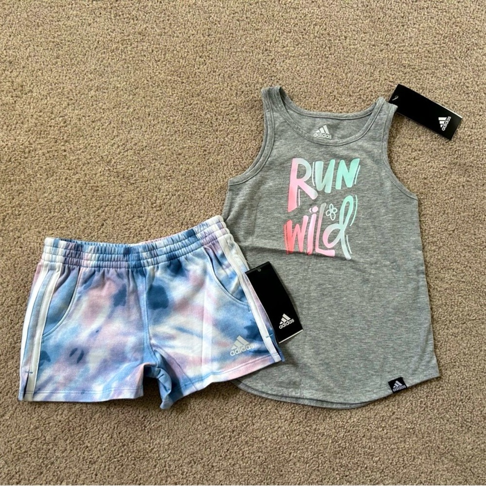 4/4T adidas run wild tank top & tie dye shorts nwt